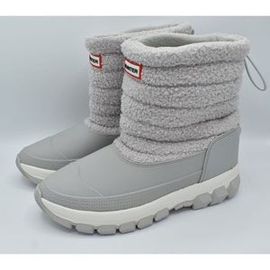 Hunter Womens Size 8 High Pile Fleece Sherpa Frosted Grey Short Snow Boots